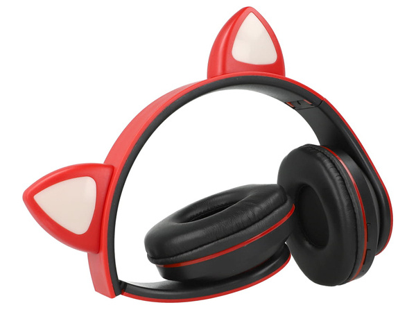 Bezdrátová sluchátka bluetooth rádio fm mp3 kočičí uši led podsvícení