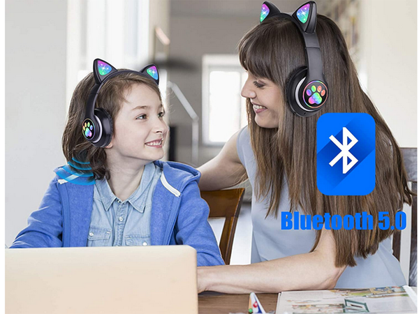 Bezdrátová sluchátka bluetooth rádio fm mp3 kočičí uši led podsvícení