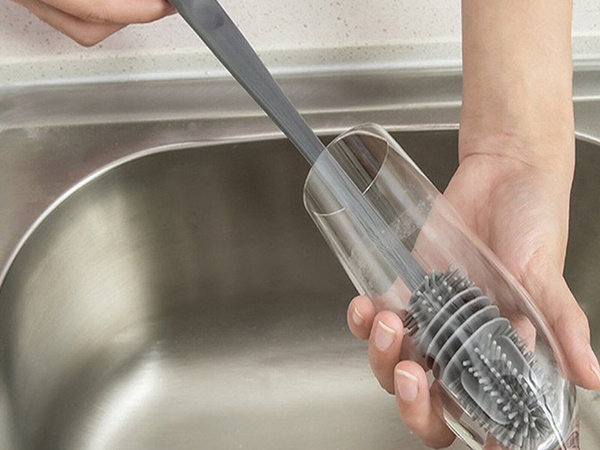 Kartáč na mytí lahví sklenic silikonová podložka dlouhá jemná