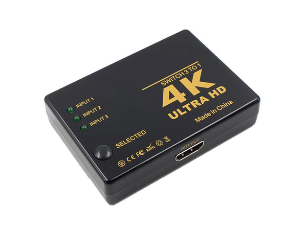 Přepínač rozbočovač 3x na 1 hdmi 4k uhd dálkové ovládání ir