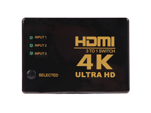 Přepínač rozbočovač 3x na 1 hdmi 4k uhd dálkové ovládání ir