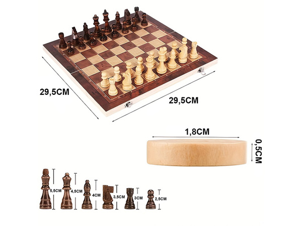 Šachová hra dáma triktrak velká dřevěná 3v1