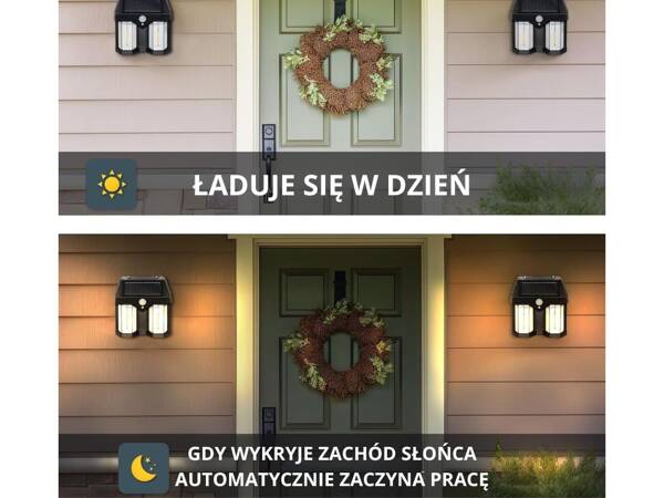 Solární lampa se soumrakovým senzorem pohybu 3 režimy vodotěsná 1200 lm