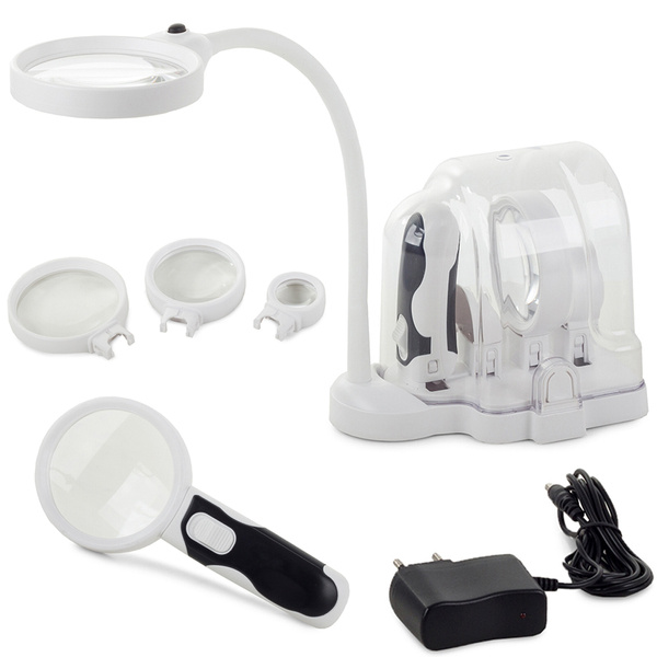 Stolní lupa 2v1 interchangeable lenses 6 led diod