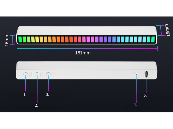 Usb led diody zvuková odezva vícebarevný neonový rgb led pásek bliká 18 režimů