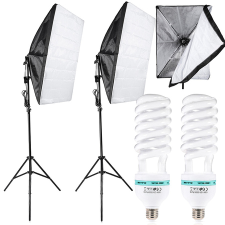 2x 135w light soft box light kit tripod home studio photo bulb