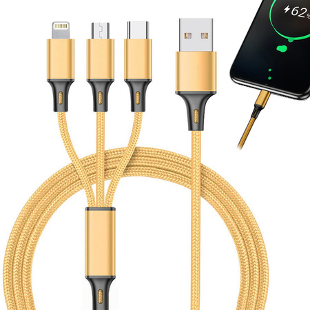 3in1 usb cable for phone lightning cable iphone micro usb type-c 1.2m