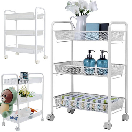 Bathroom shelf kitchen cabinet on wheels metal rack three levels 3