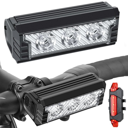 Bicycle led light front rear usb battery handlebar set