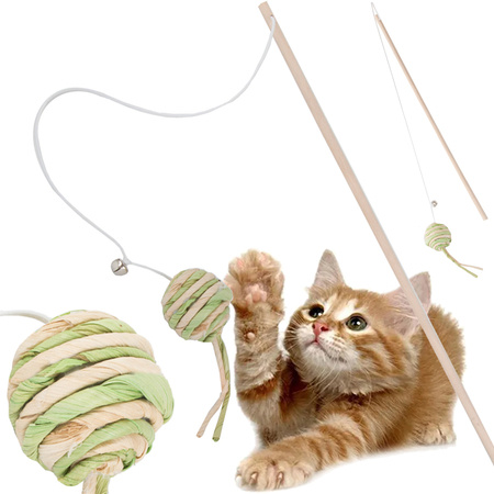 Cat toy fishing rod ball rattle play toy