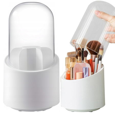 Cosmetics organiser swivel make-up brush holder with lid