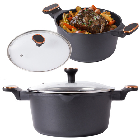 Deep pot with lid induction gas non stick coating 5l