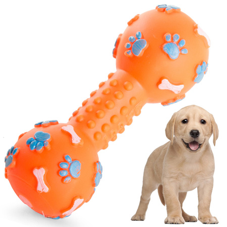 Dog toy squeaky chew rubber dumbbell bone