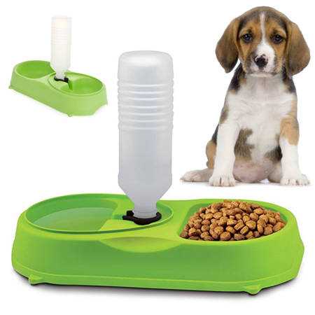 Double water bowl with dispenser for dog cat