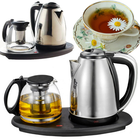 Electric kettle tea brewer set with heated base