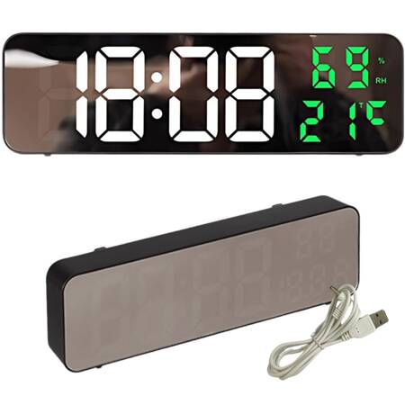 Electronic clock digital led alarm clock thermometer mirror standing usb batteries