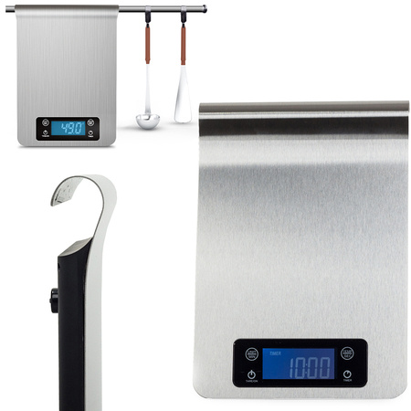 Electronic kitchen scale, flat steel, 5 kg lcd
