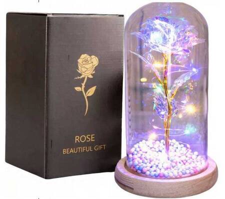 Everlasting rose in glass led luminous glass box women's day gift