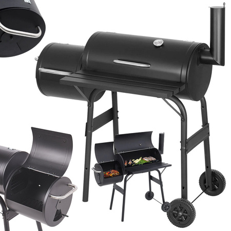Garden grill large charcoal barrel bbq smoker with lid grate shelf wheels