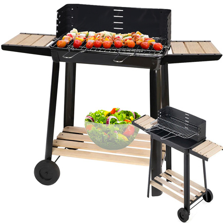 Garden grill large charcoal bbq adjustable grate shelves wheels portable