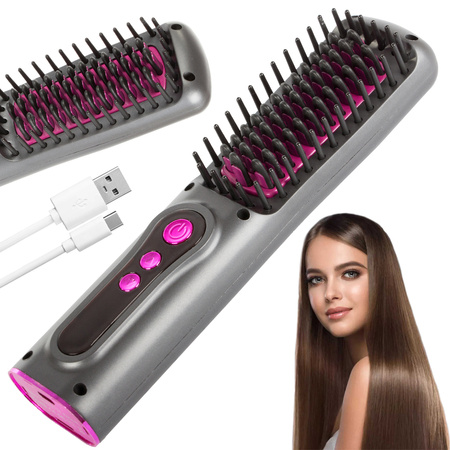 Hair straightening brush 2in1 electric cordless