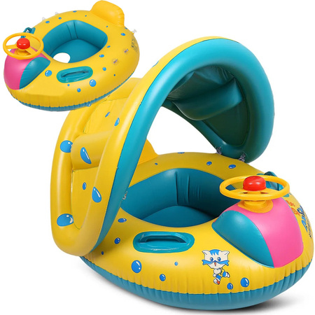 Inflatable swimming toy with child's canopy with seat