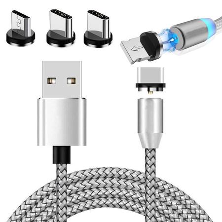 Magnetic charging cable 3w1 micro typ-c usb lightning 1m