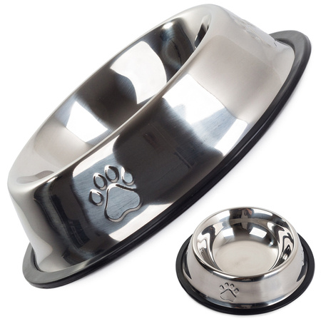 Metal bowl for dog cat silver on rubber 0.5l