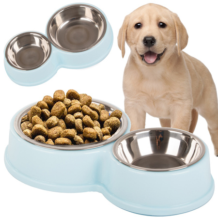 Metal double bowl for dog cat food water
