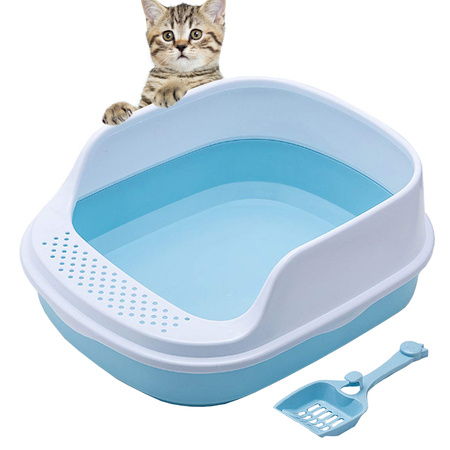 Open-ended cat litter box with soldna frame for litter + large scoop