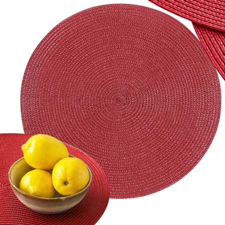 Round plate placemat kitchen plaid table mat burgundy