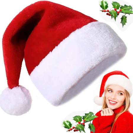 Santa hat with pompom fluffy red