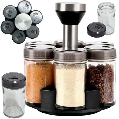 Spice organiser rotary glass containers 6 pieces spice salt