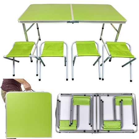 Tourist table set folding camping table large 4 chairs suitcase