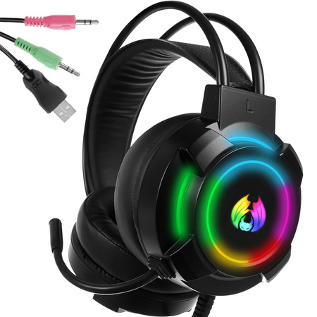 Wired gaming headphones led rgb with microphone 5.1