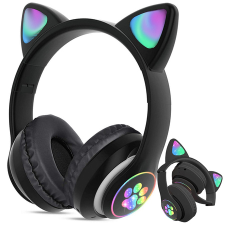 Wireless headphones bluetooth radio fm mp3 cat ears led backlight