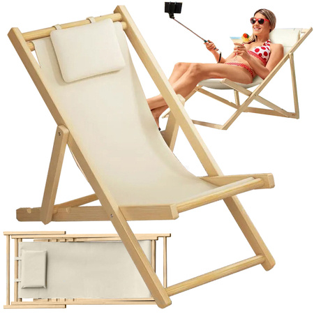 Wooden deckchair beach chairs folding garden cushion beach chair