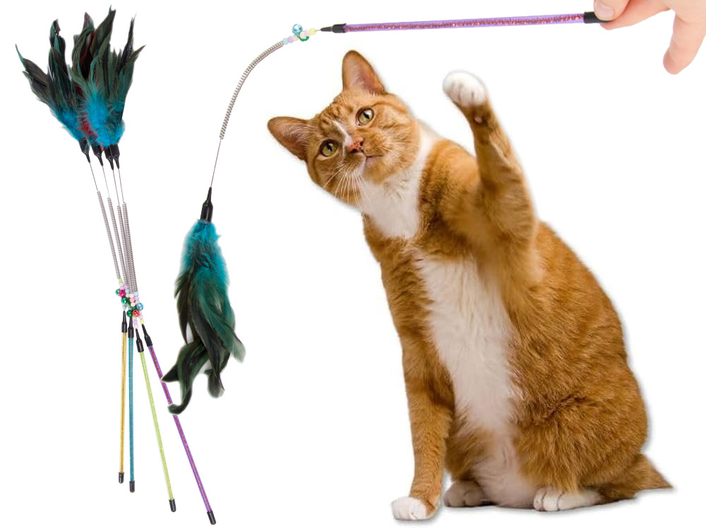 Cat toy fishing rod feather rattle play toy