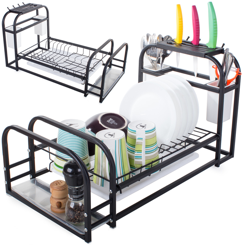 Dish Drying Rack 3-Tier Plastic Dish Drainer Holder Kitchen Storage Shelf  Drying Rack with Drip Tray,Cutting Board Stand
