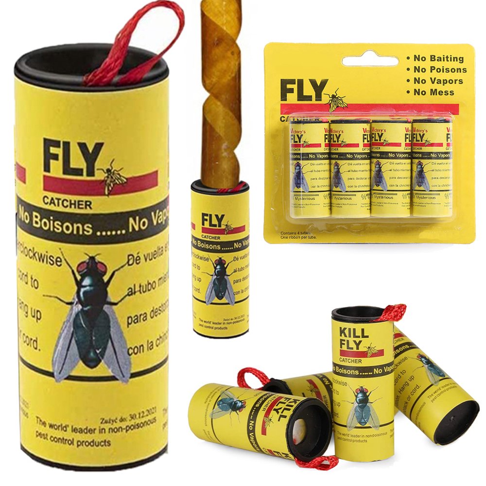 10 Fly Strips Indoor Sticky Hanging with Pins. Fly Trap Fly Paper