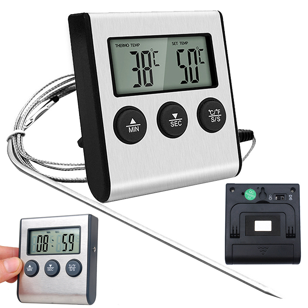 Thermometer with thermoprobe for cooking smokehouse meat