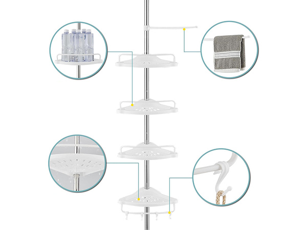 Bathroom corner shelf bath shower telescopic white shelf 4 levels