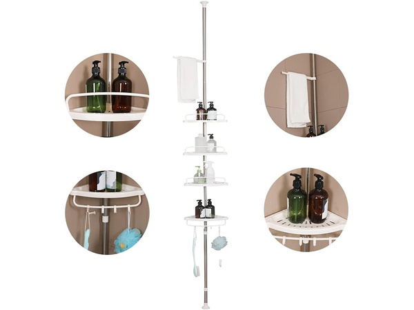 Bathroom corner shelf bath shower telescopic white shelf 4 levels