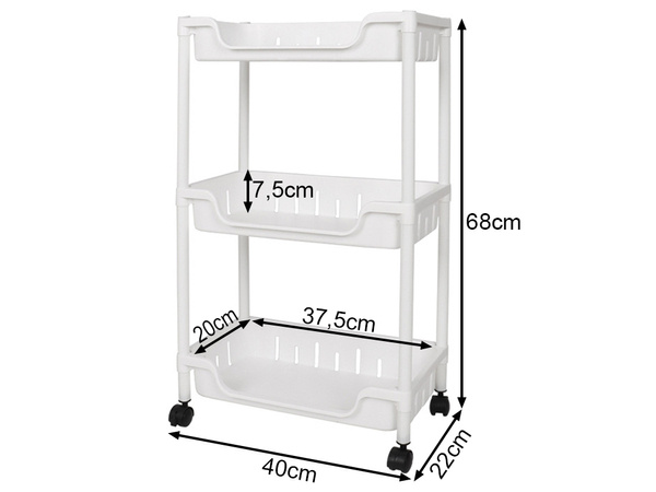 Bathroom shelf kitchen cabinet mobile bookcase on wheels 3 levels hooks