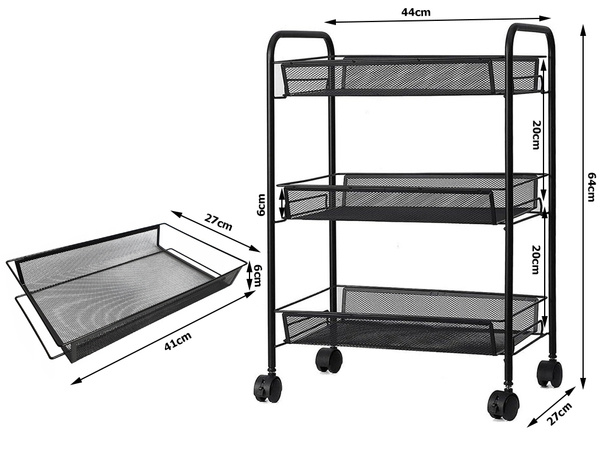 Bathroom shelf kitchen cabinet on wheels metal rack three levels 3