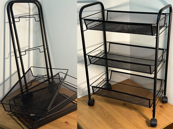 Bathroom shelf kitchen cabinet on wheels metal rack three levels 3