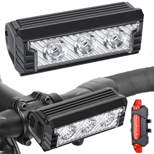 Bicycle led light front rear usb battery handlebar set