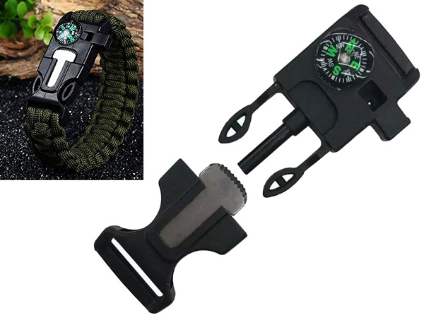 Bracelet survival wristband 5in1 compass flint rope blade paracord rope