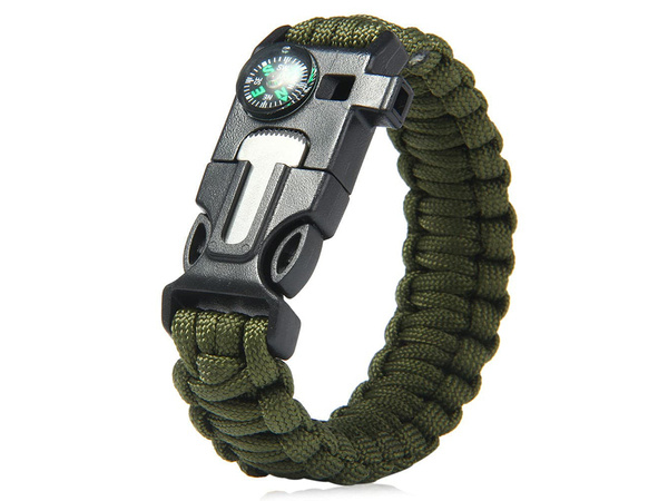 Bracelet survival wristband 5in1 compass flint rope knife paracord rope