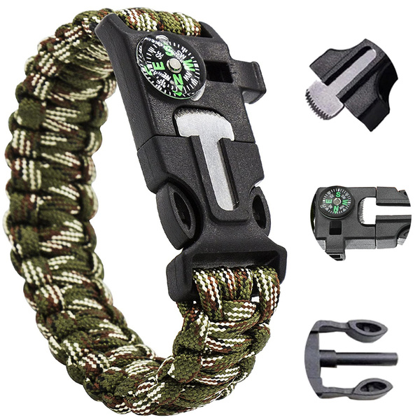 Bracelet survival wristband 5in1 compass flint rope knife paracord rope